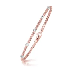 14k Two Tone Gold Diamond Accent Basket Weave Bracelet Lobster Clasp