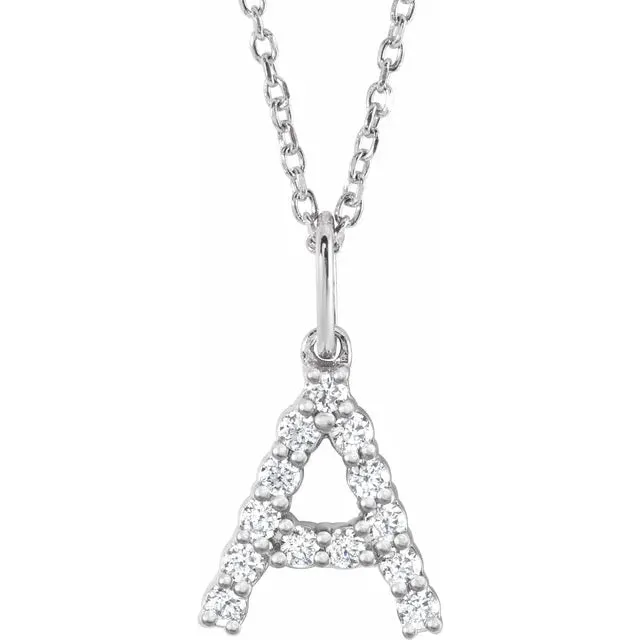 14K White Gold 1/5 CTW Lab-Grown Diamond Initial A 16-18" Necklace