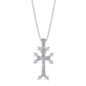 14K White Gold Diamond Cross Necklace