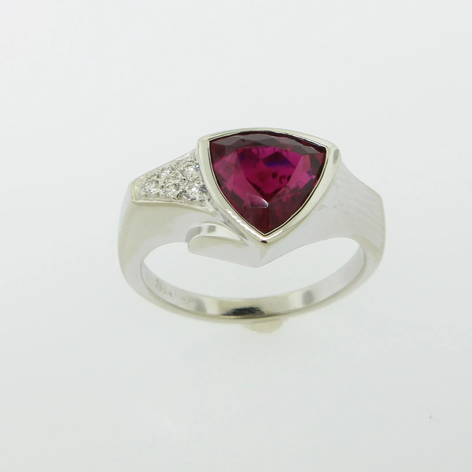14K White Gold Rubellite Trilliant (2.69ct) with Diamond Accents Size 7 (Estate)