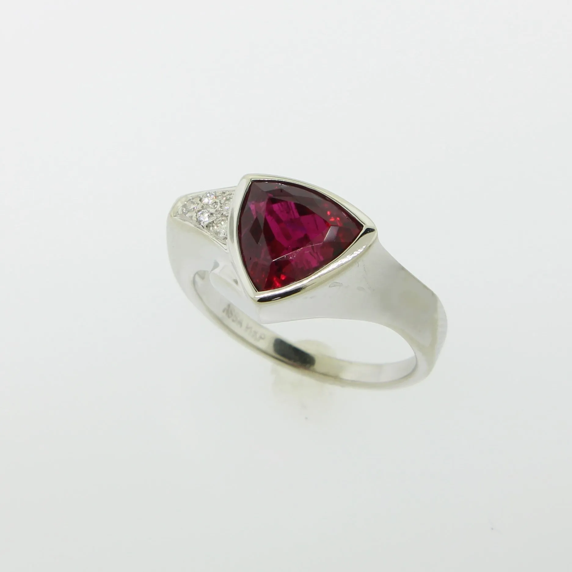14K White Gold Rubellite Trilliant (2.69ct) with Diamond Accents Size 7 (Estate)
