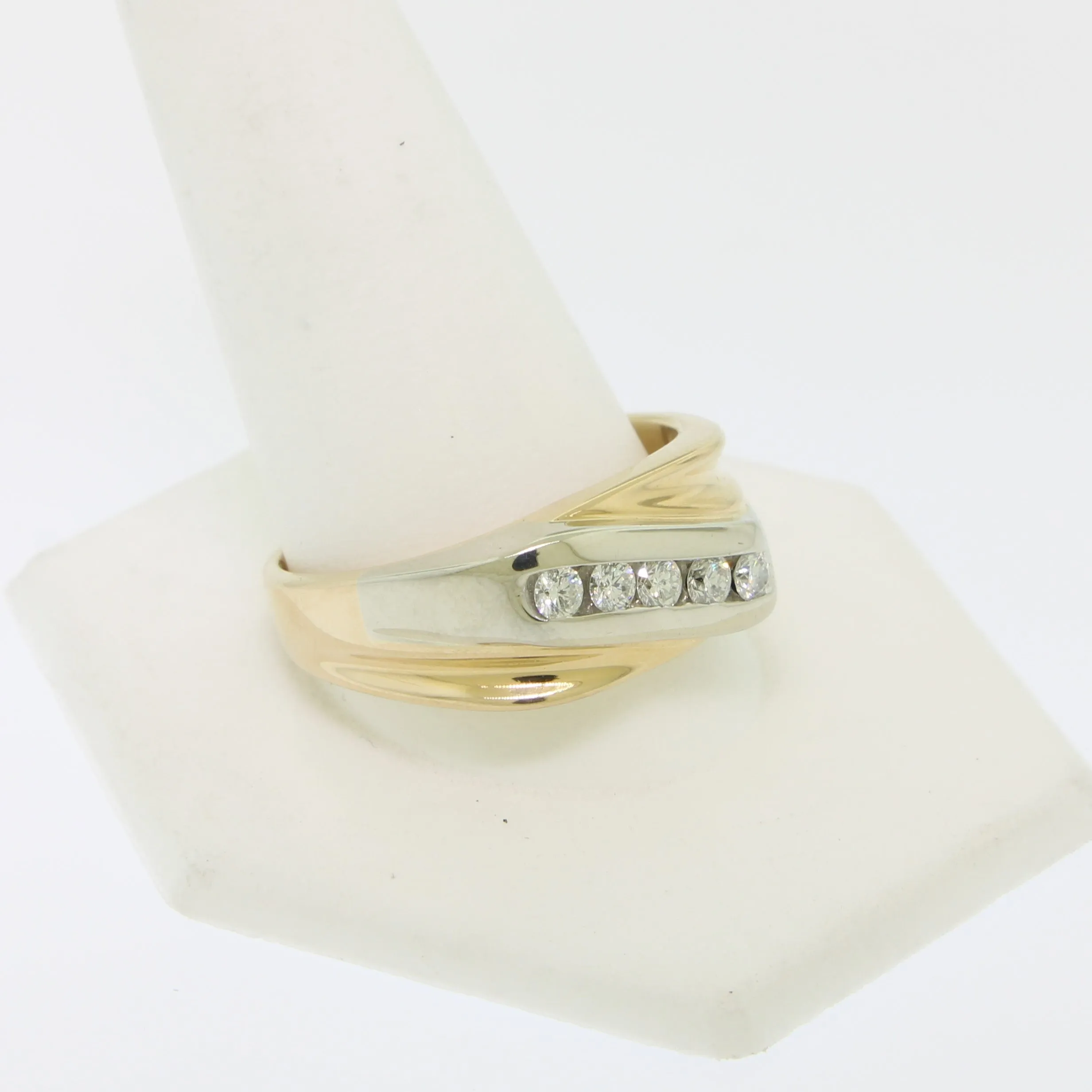 14K Yellow and White Gold Gentlemen's 5 Diamond Ring .50TW Size 14 (Estate)