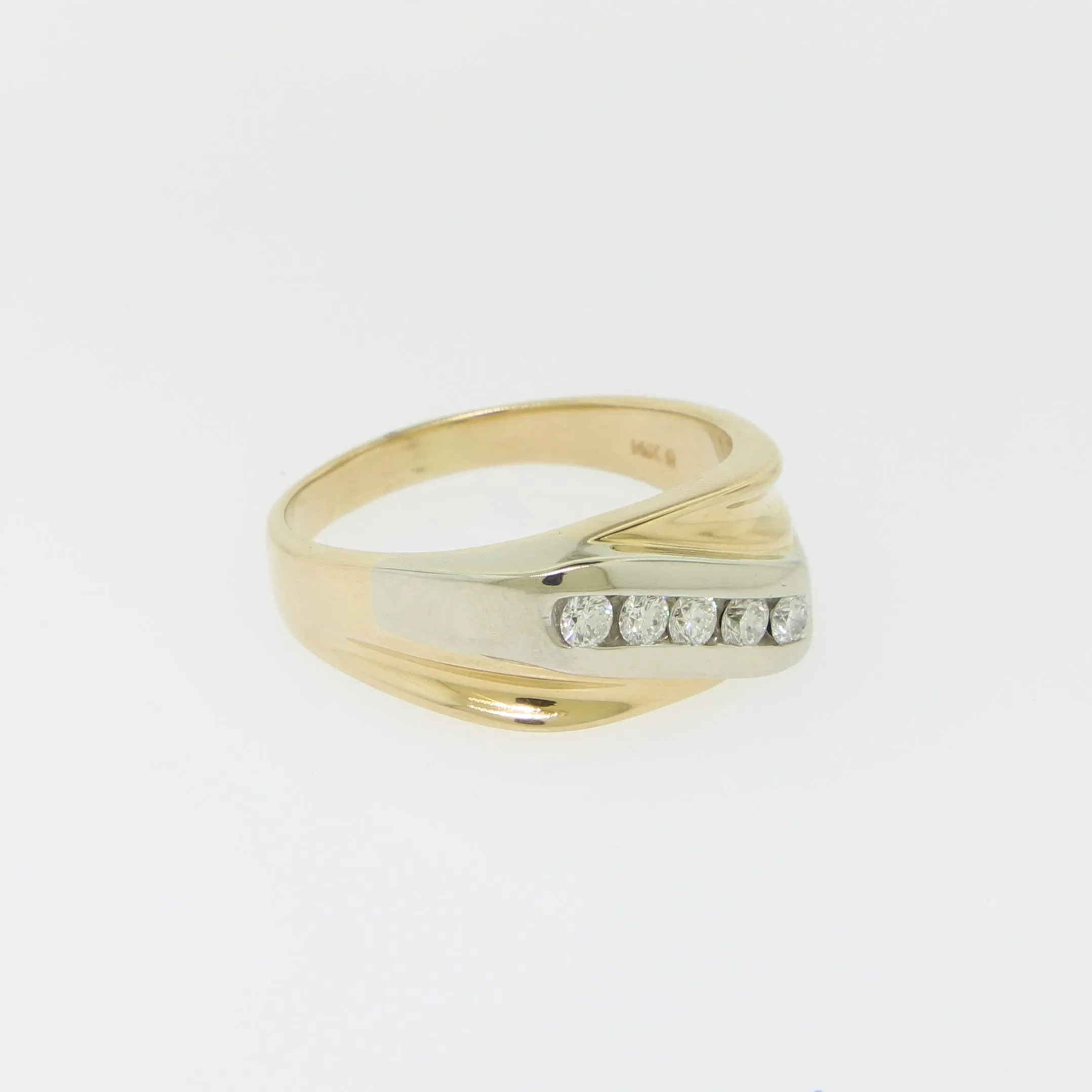 14K Yellow and White Gold Gentlemen's 5 Diamond Ring .50TW Size 14 (Estate)