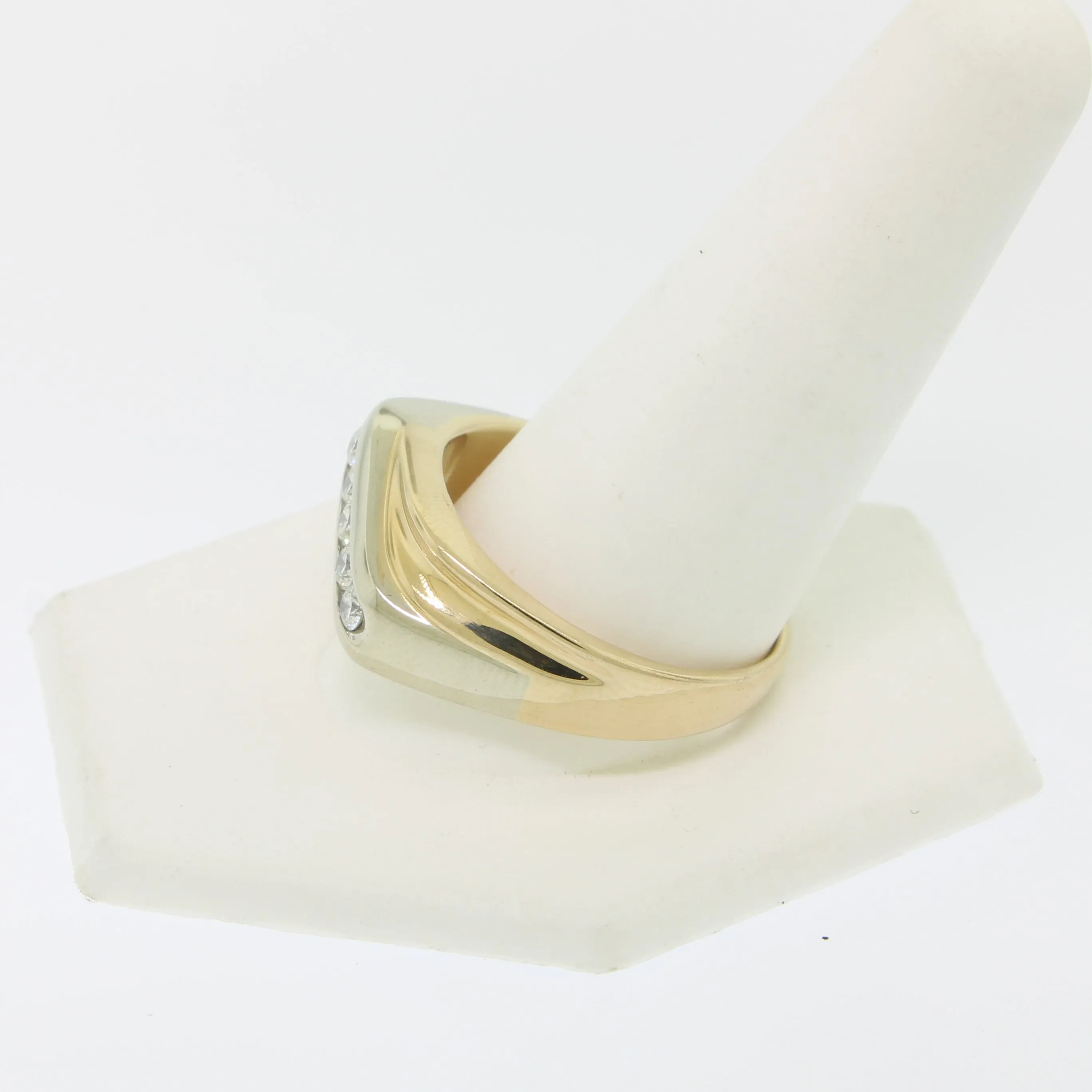 14K Yellow and White Gold Gentlemen's 5 Diamond Ring .50TW Size 14 (Estate)