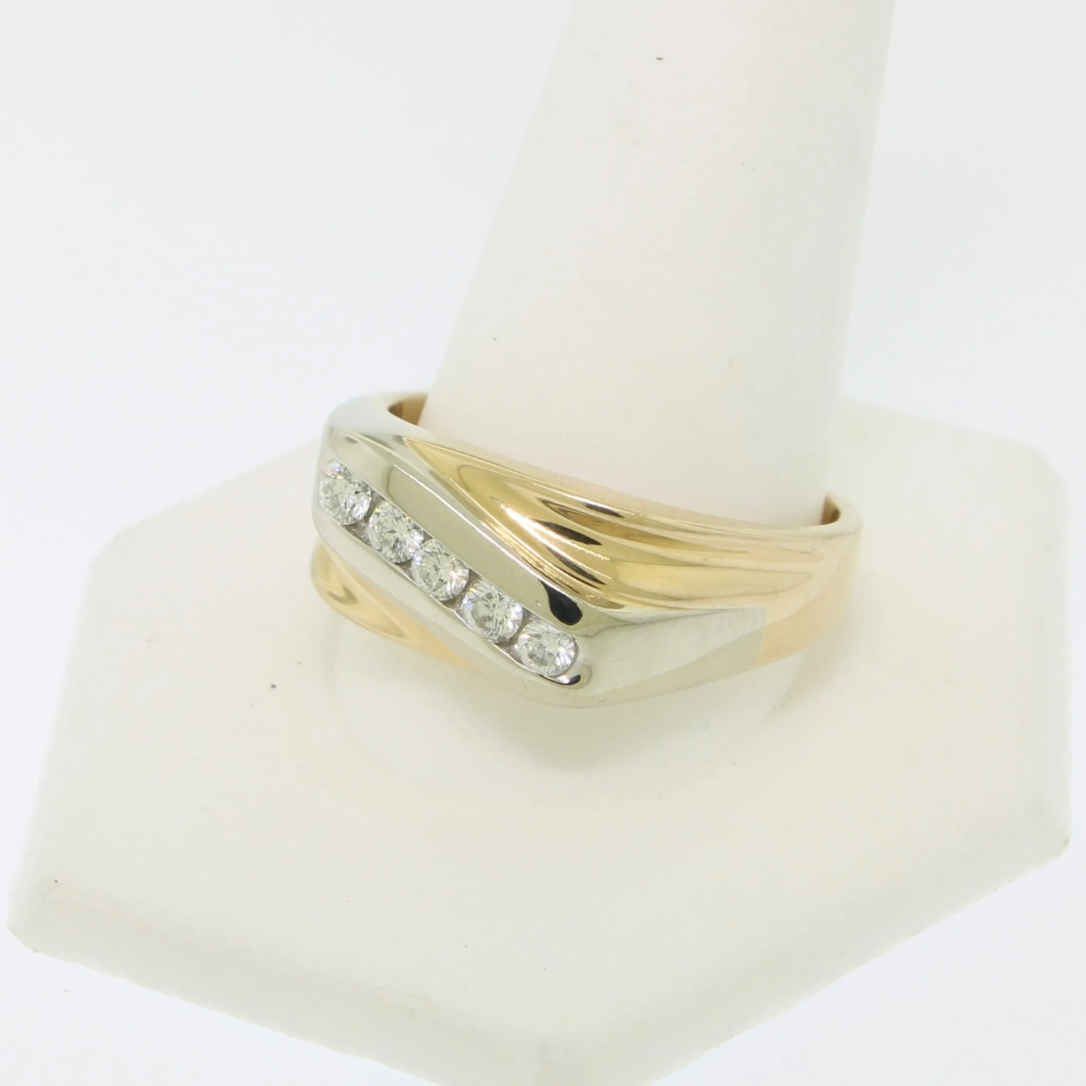 14K Yellow and White Gold Gentlemen's 5 Diamond Ring .50TW Size 14 (Estate)