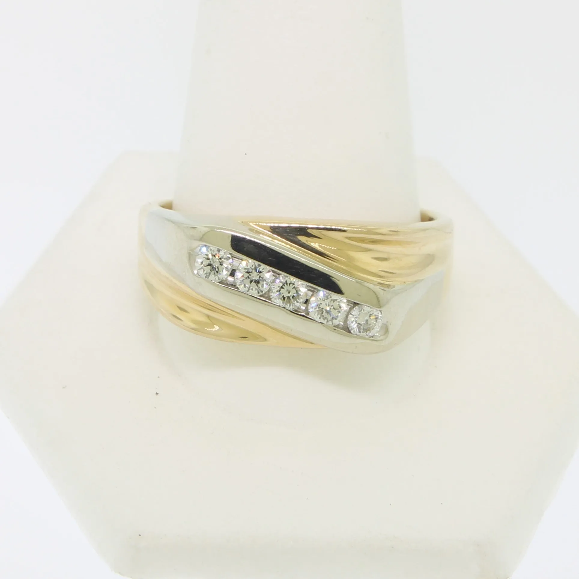 14K Yellow and White Gold Gentlemen's 5 Diamond Ring .50TW Size 14 (Estate)