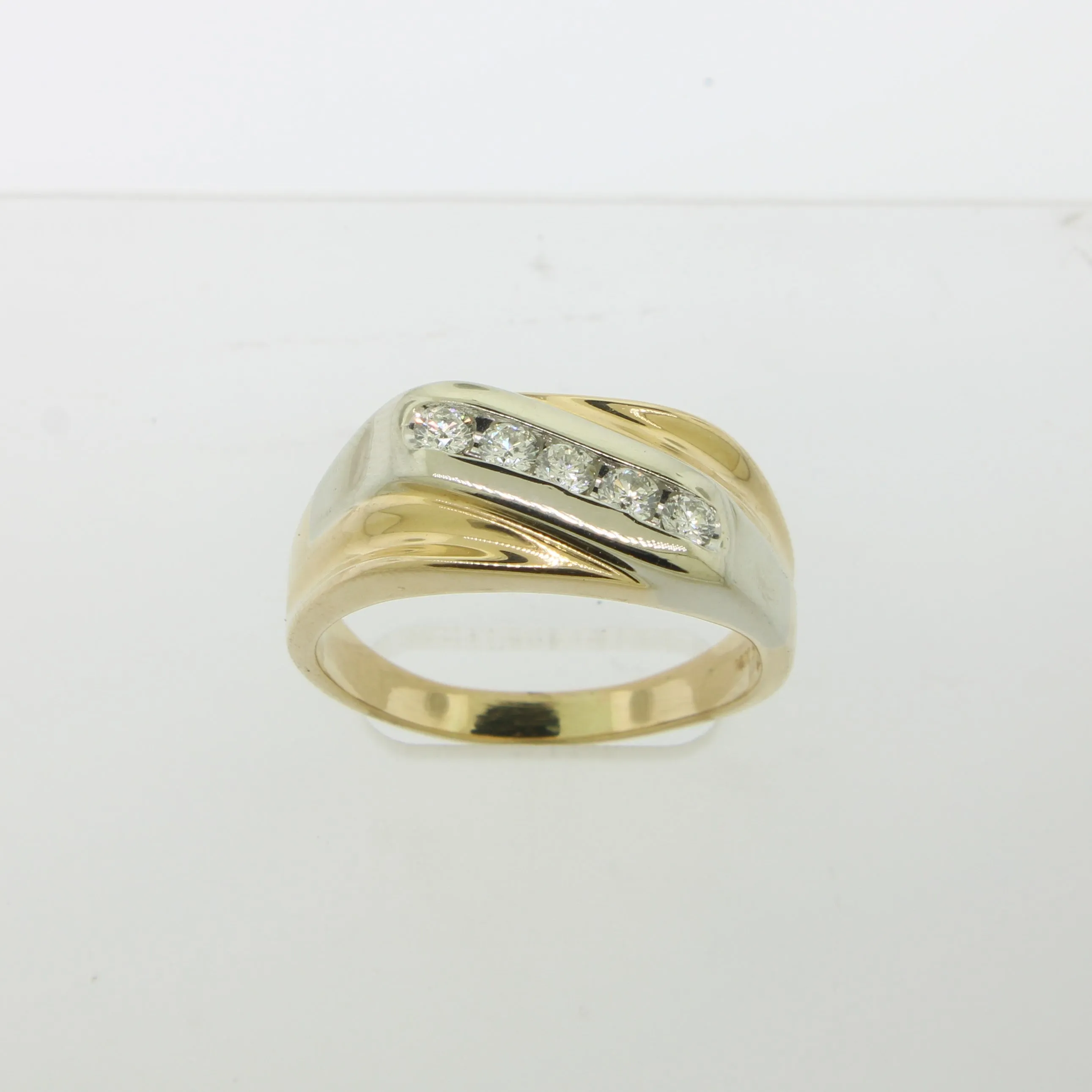 14K Yellow and White Gold Gentlemen's 5 Diamond Ring .50TW Size 14 (Estate)