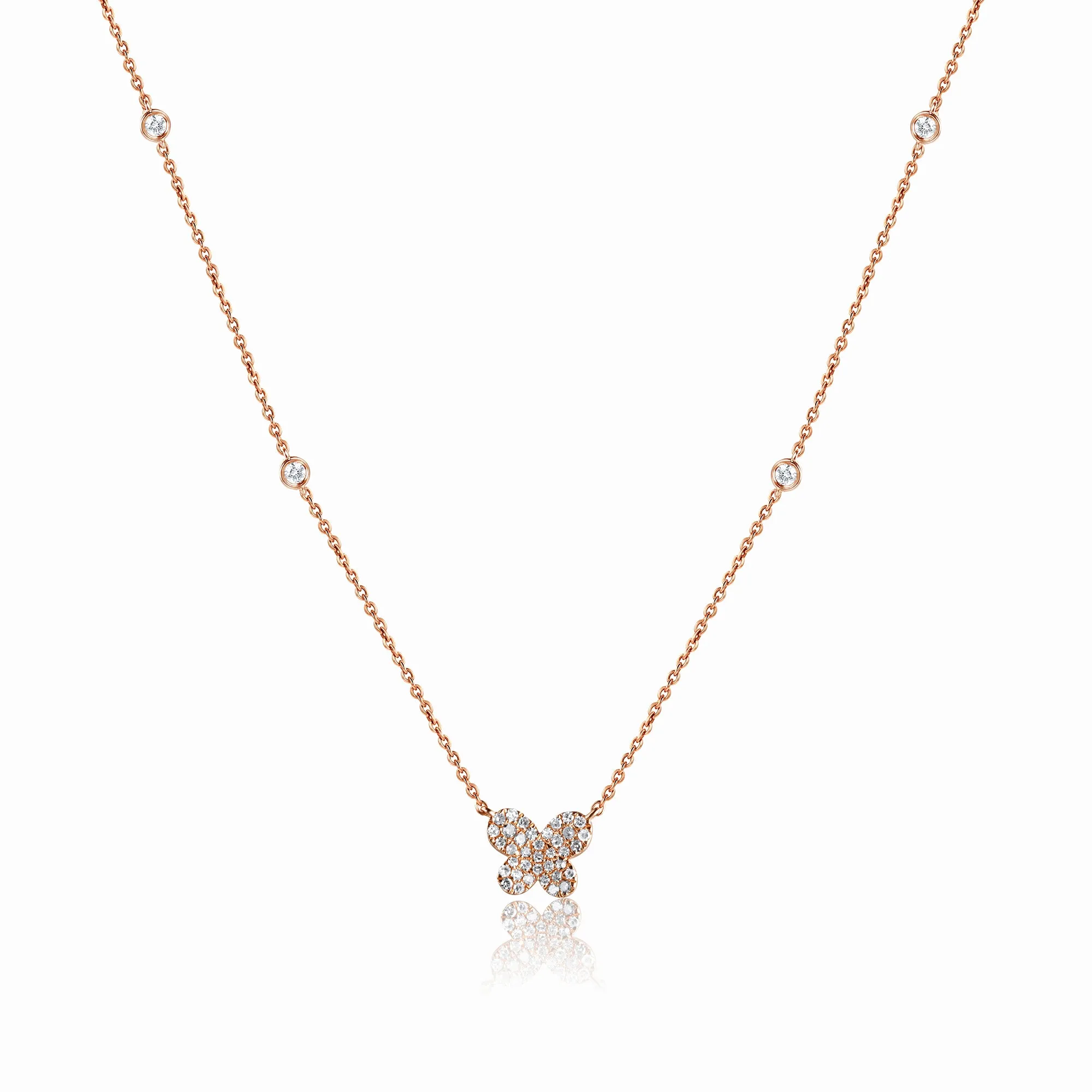 14K Yellow Gold Diamond Butterfly Necklace