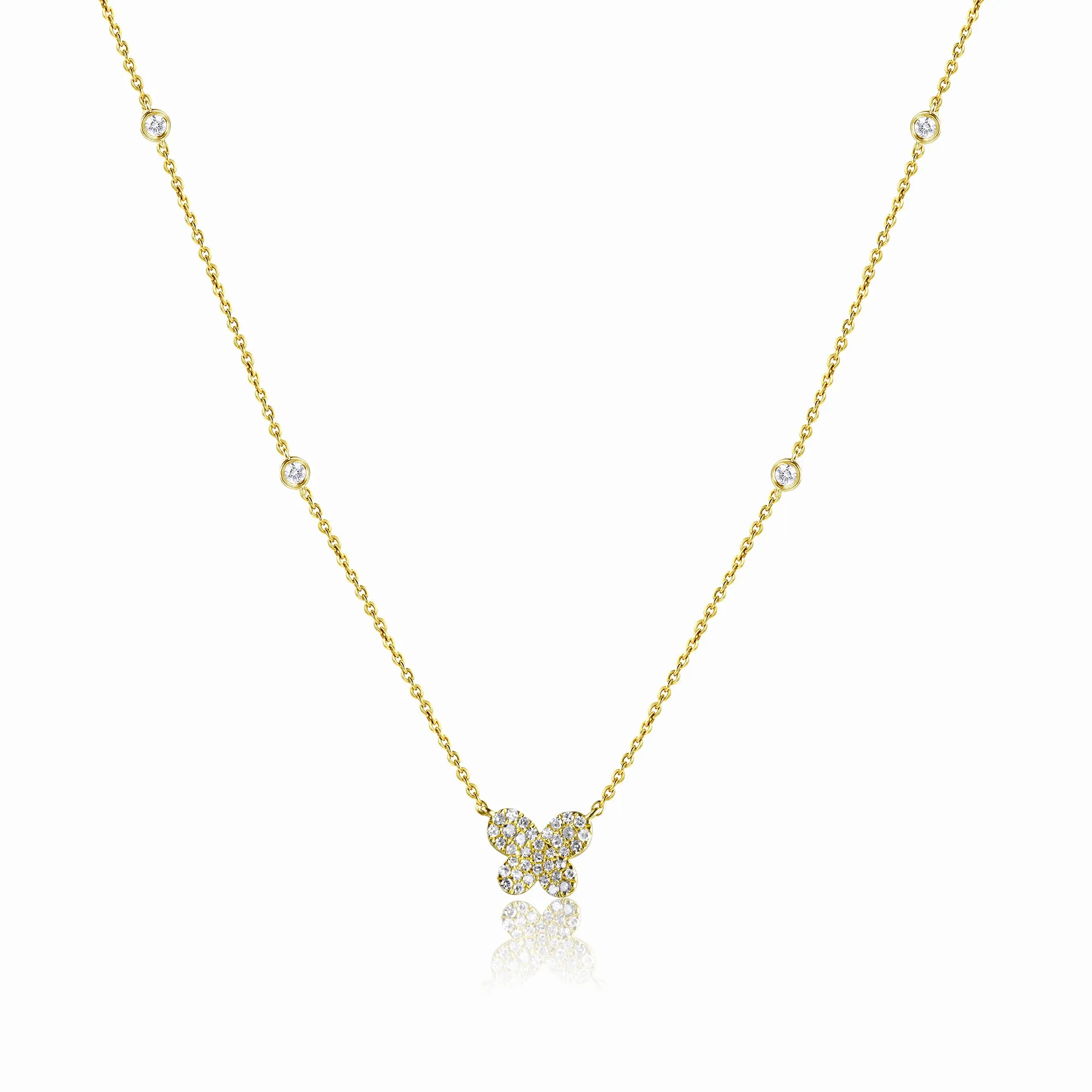 14K Yellow Gold Diamond Butterfly Necklace