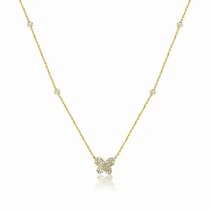 14K Yellow Gold Diamond Butterfly Necklace
