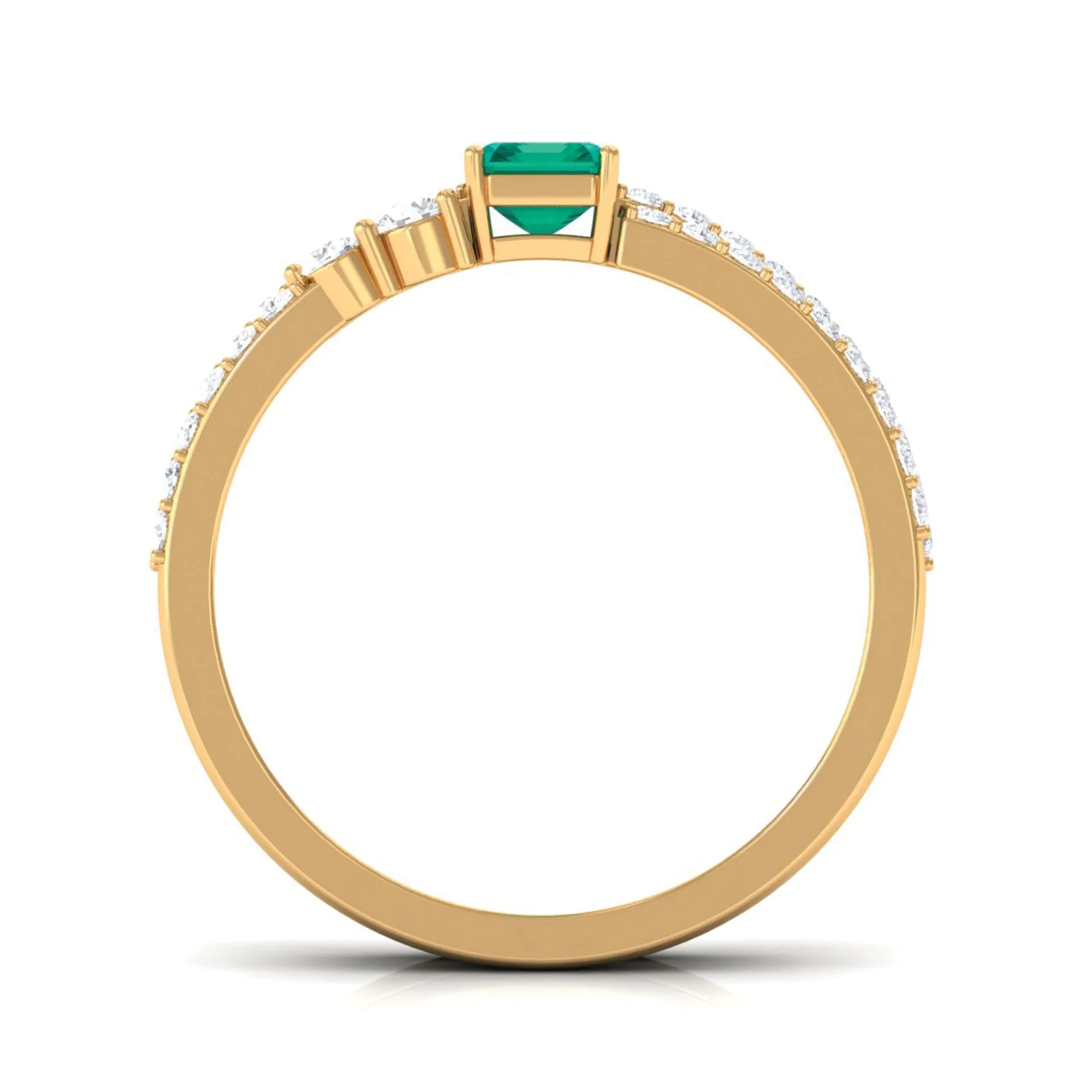 1.5 CT Certified Green Emerald Solitaire Ring Set with Diamond Band