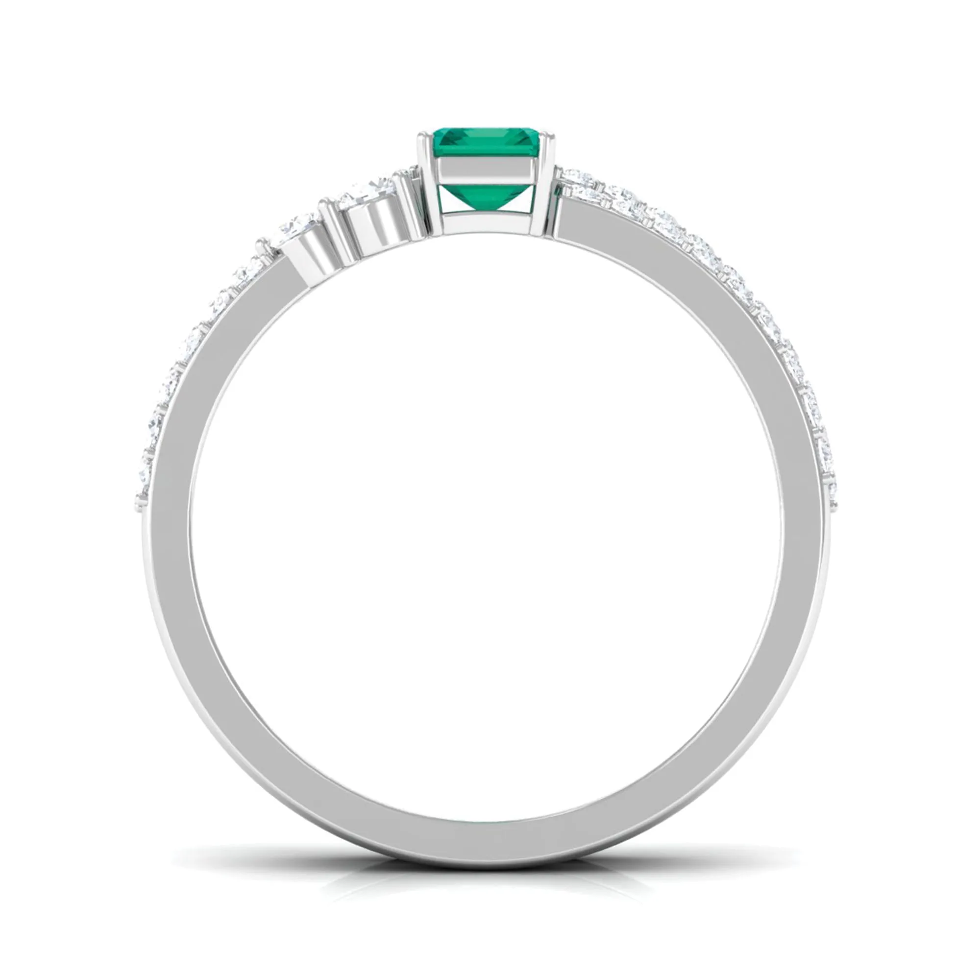 1.5 CT Certified Green Emerald Solitaire Ring Set with Diamond Band