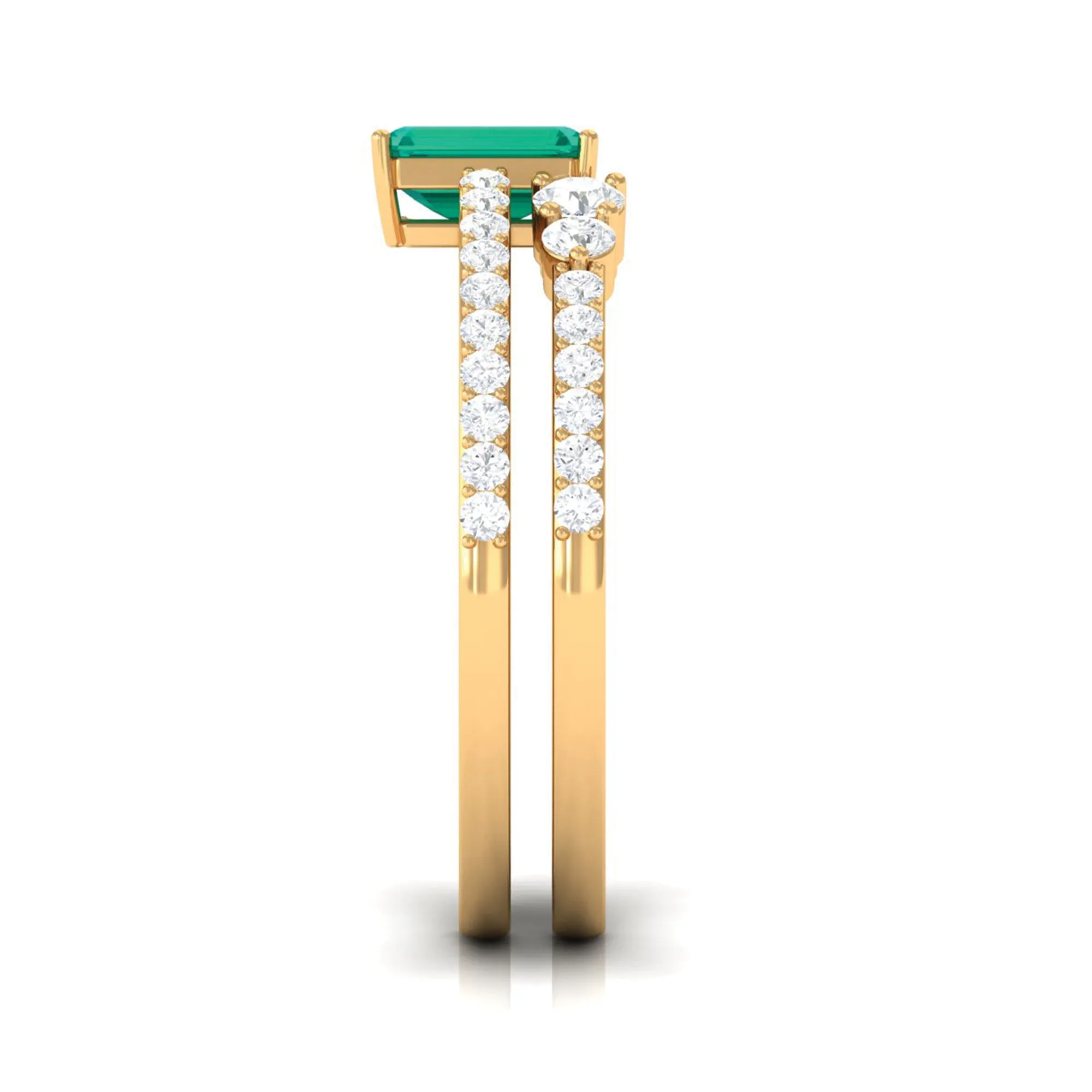 1.5 CT Certified Green Emerald Solitaire Ring Set with Diamond Band