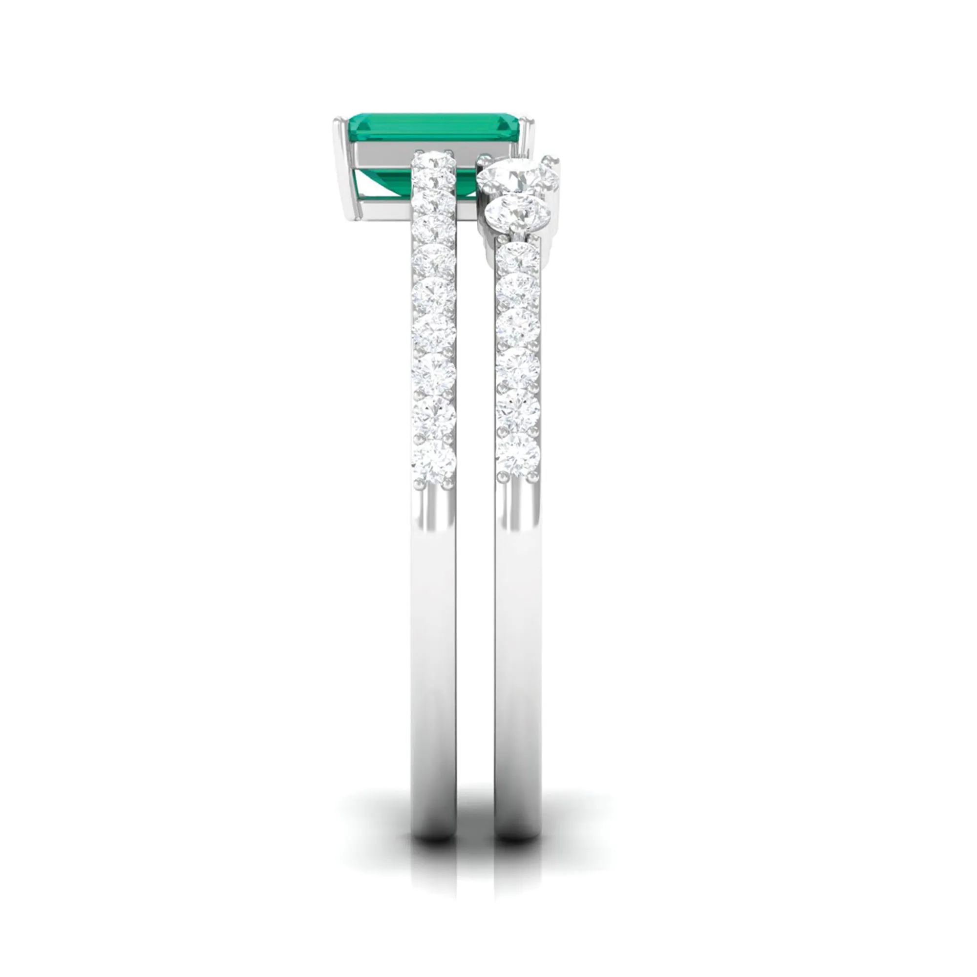 1.5 CT Certified Green Emerald Solitaire Ring Set with Diamond Band