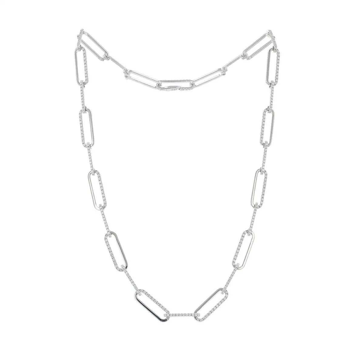17-Inch 18K White Gold Diamond Oval Link Necklace