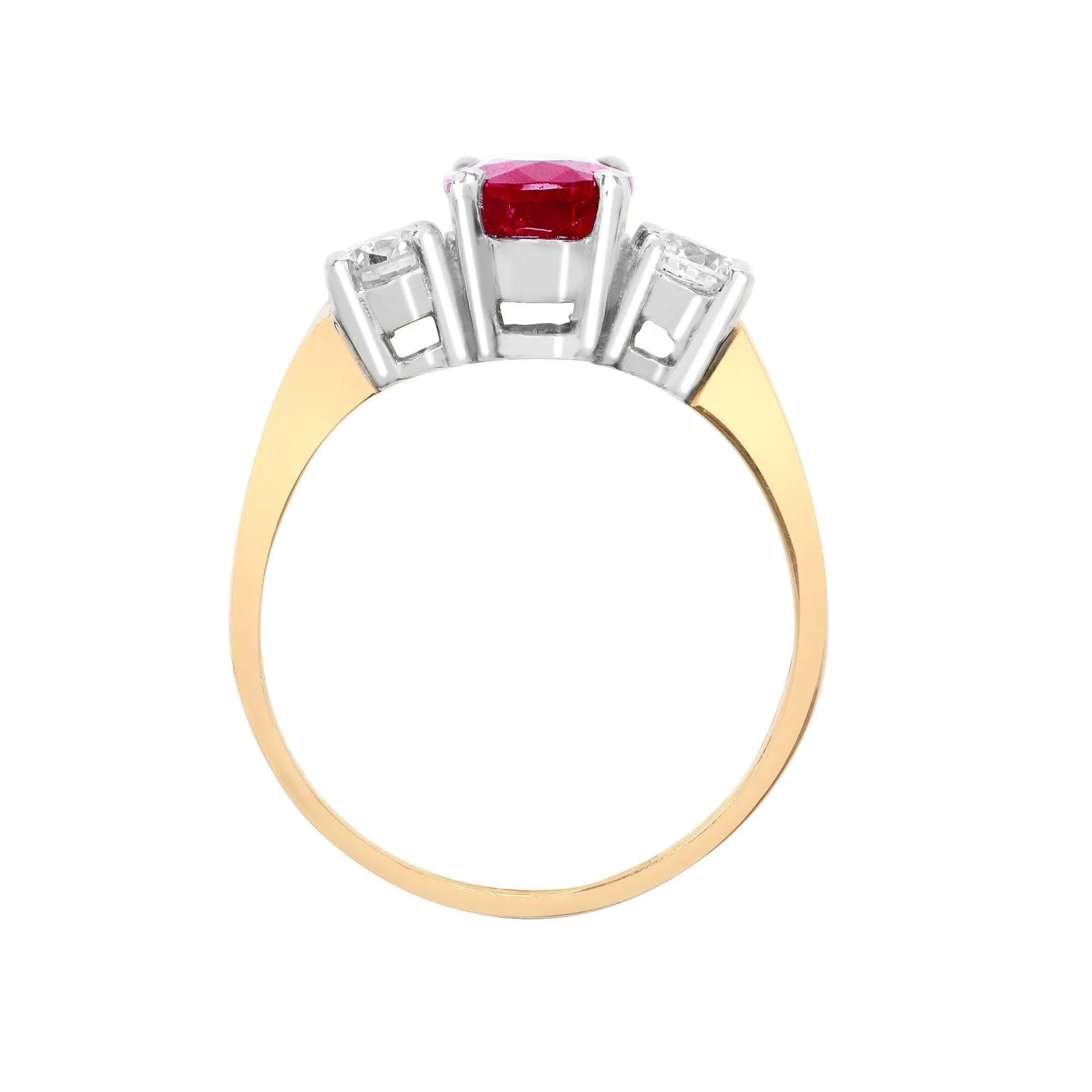 18ct Yellow Gold 3 Stone Diamond And Ruby Ring