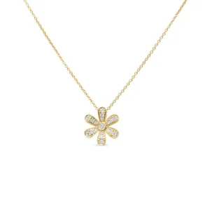 18ct Yellow Gold Diamond Flower Pendant Necklace 17"