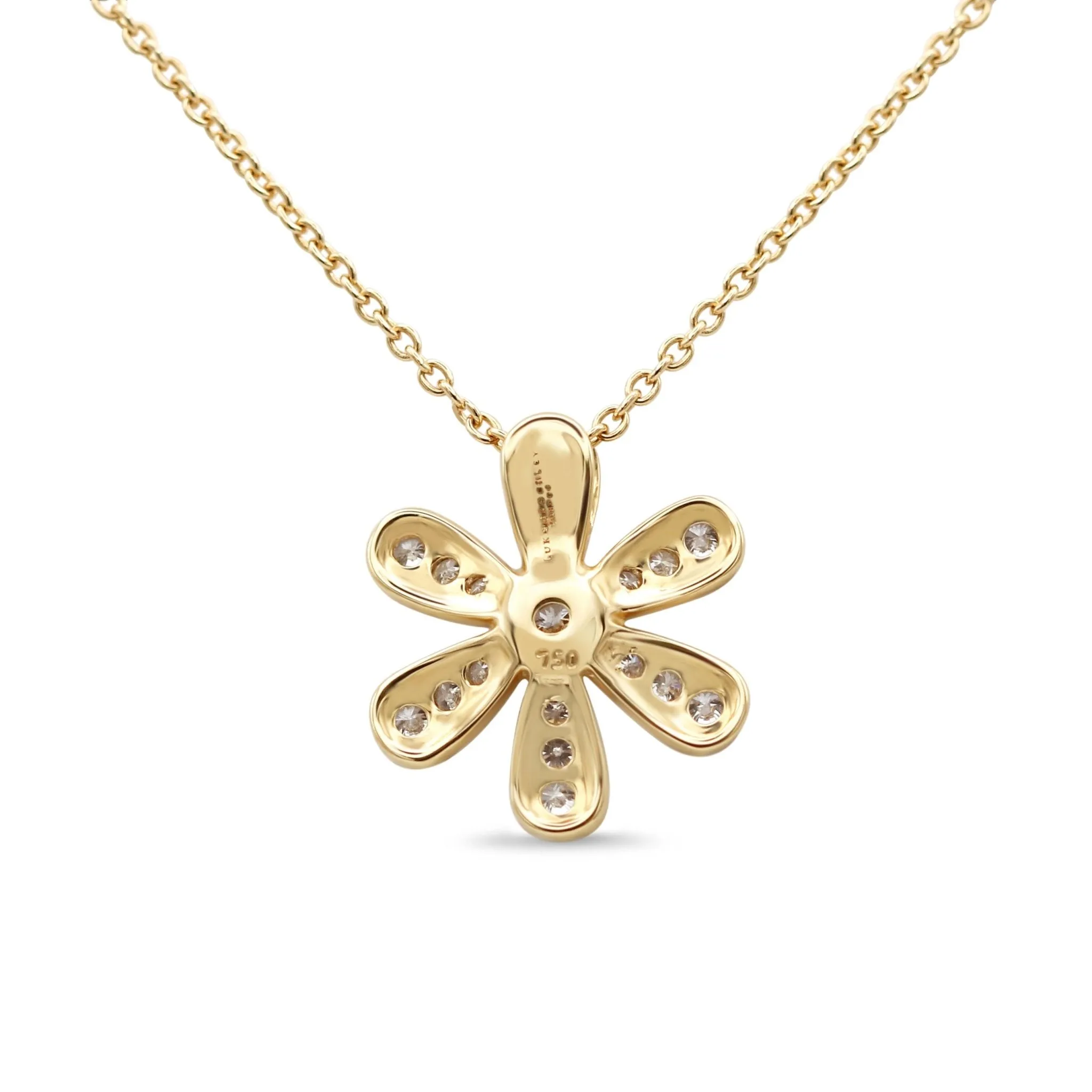 18ct Yellow Gold Diamond Flower Pendant Necklace 17"