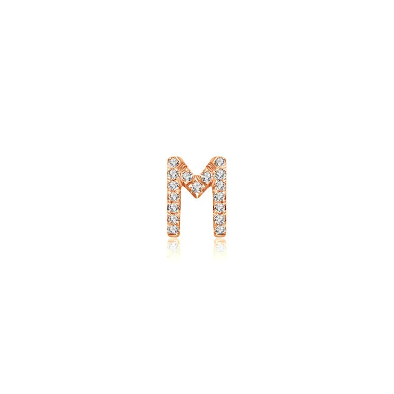 18k Gold Initial Letter "M" Diamond Pendant