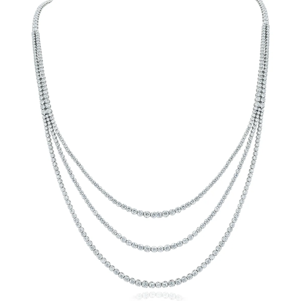 18K White Gold Diamond Necklace with 3 Rowes