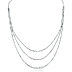 18K White Gold Diamond Necklace with 3 Rowes