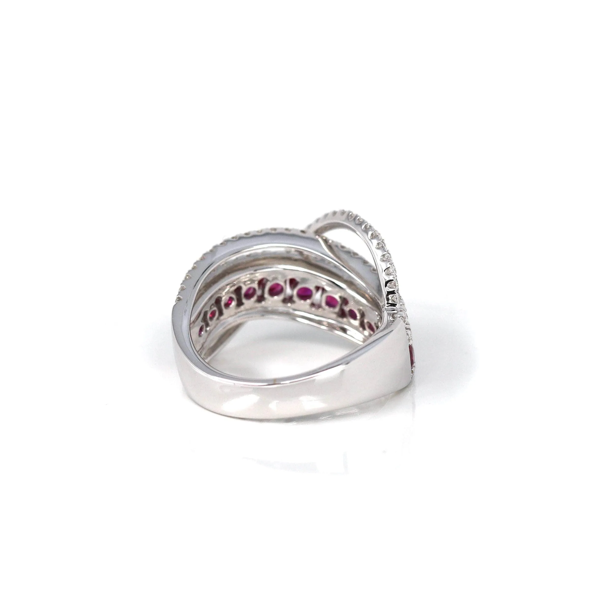 18k White Gold Natural Ruby Channel Set Fancy Ring with Diamonds
