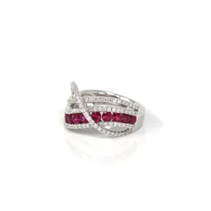 18k White Gold Natural Ruby Channel Set Fancy Ring with Diamonds