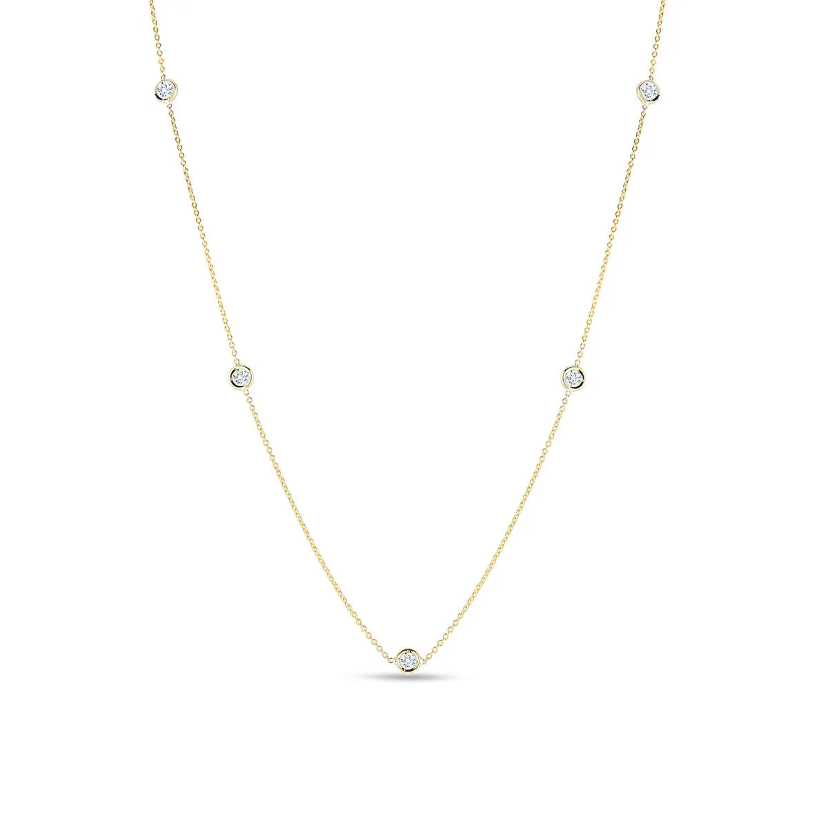 18K Yellow Gold 5 Diamond Station Necklace