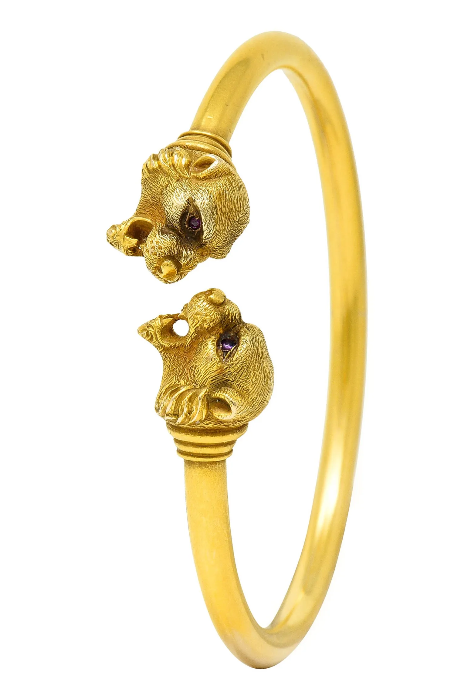 1900 Sloan & Co. Ruby 14 Karat Yellow Gold Lion Cuff Bracelet