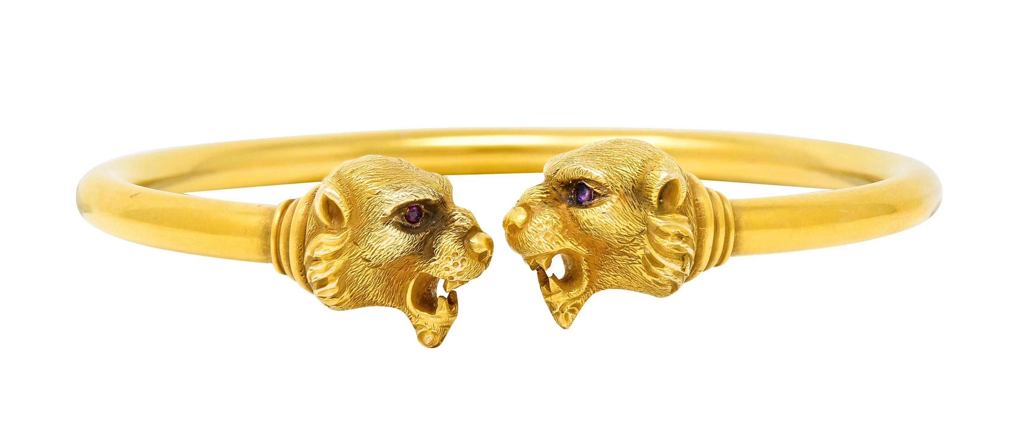 1900 Sloan & Co. Ruby 14 Karat Yellow Gold Lion Cuff Bracelet