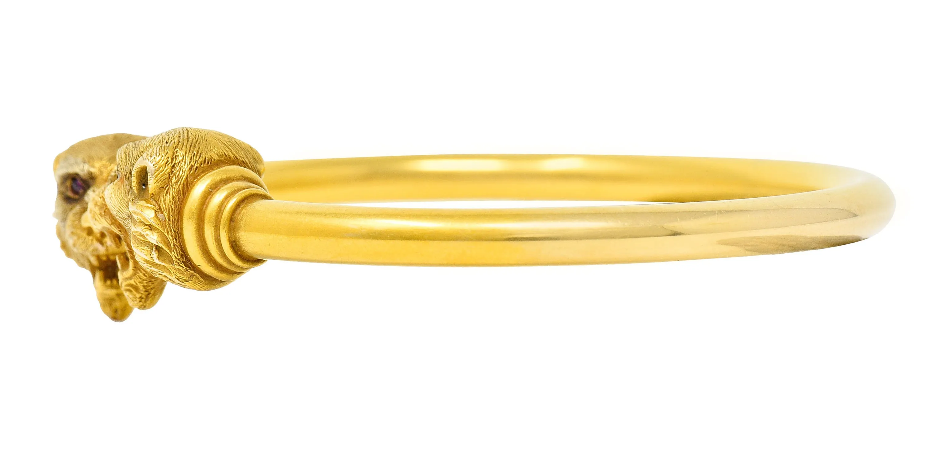 1900 Sloan & Co. Ruby 14 Karat Yellow Gold Lion Cuff Bracelet