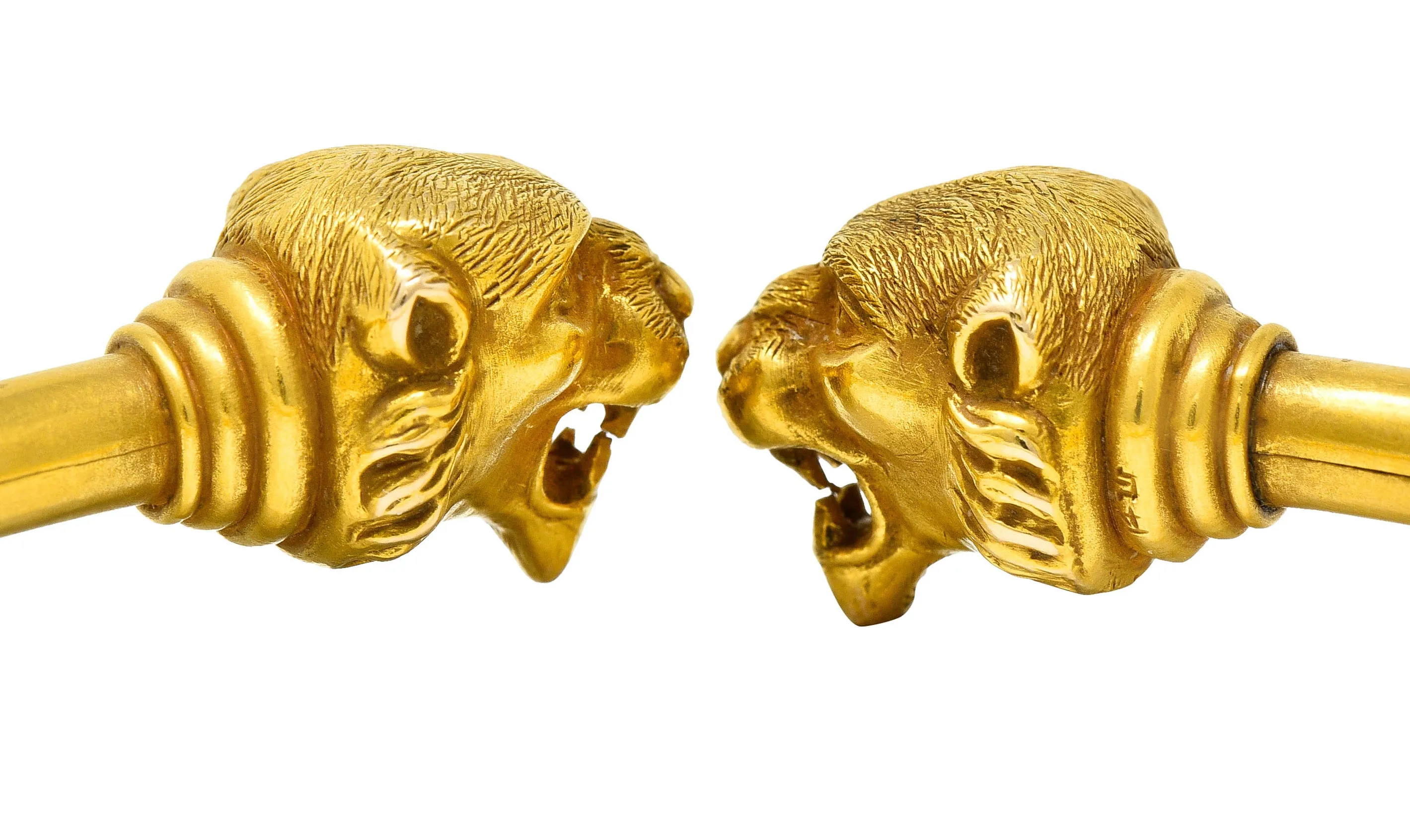 1900 Sloan & Co. Ruby 14 Karat Yellow Gold Lion Cuff Bracelet