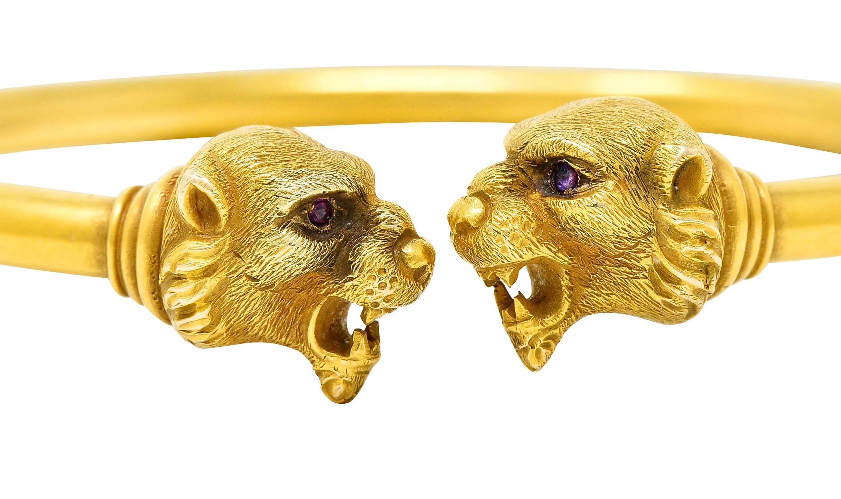 1900 Sloan & Co. Ruby 14 Karat Yellow Gold Lion Cuff Bracelet