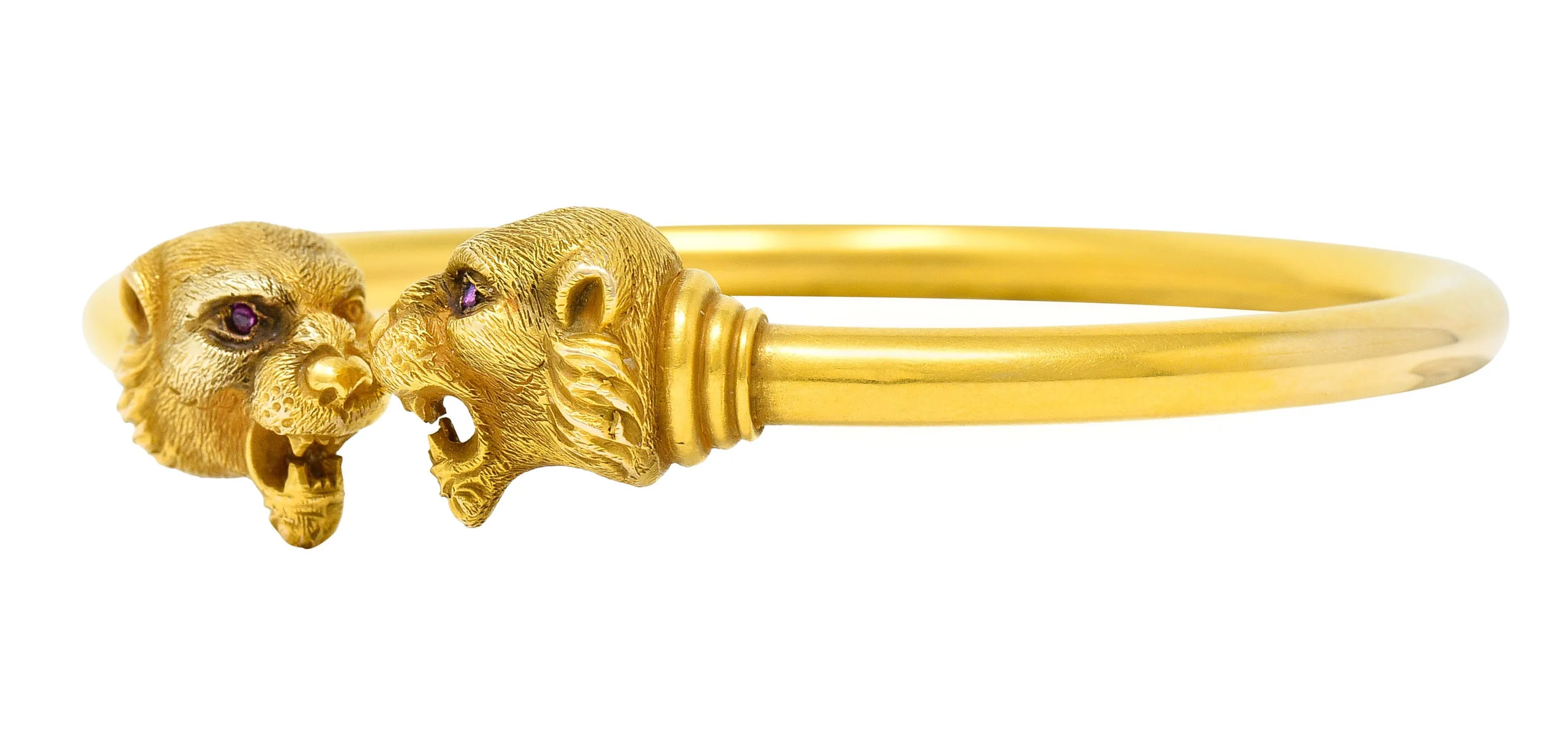 1900 Sloan & Co. Ruby 14 Karat Yellow Gold Lion Cuff Bracelet