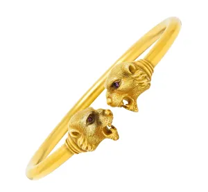 1900 Sloan & Co. Ruby 14 Karat Yellow Gold Lion Cuff Bracelet