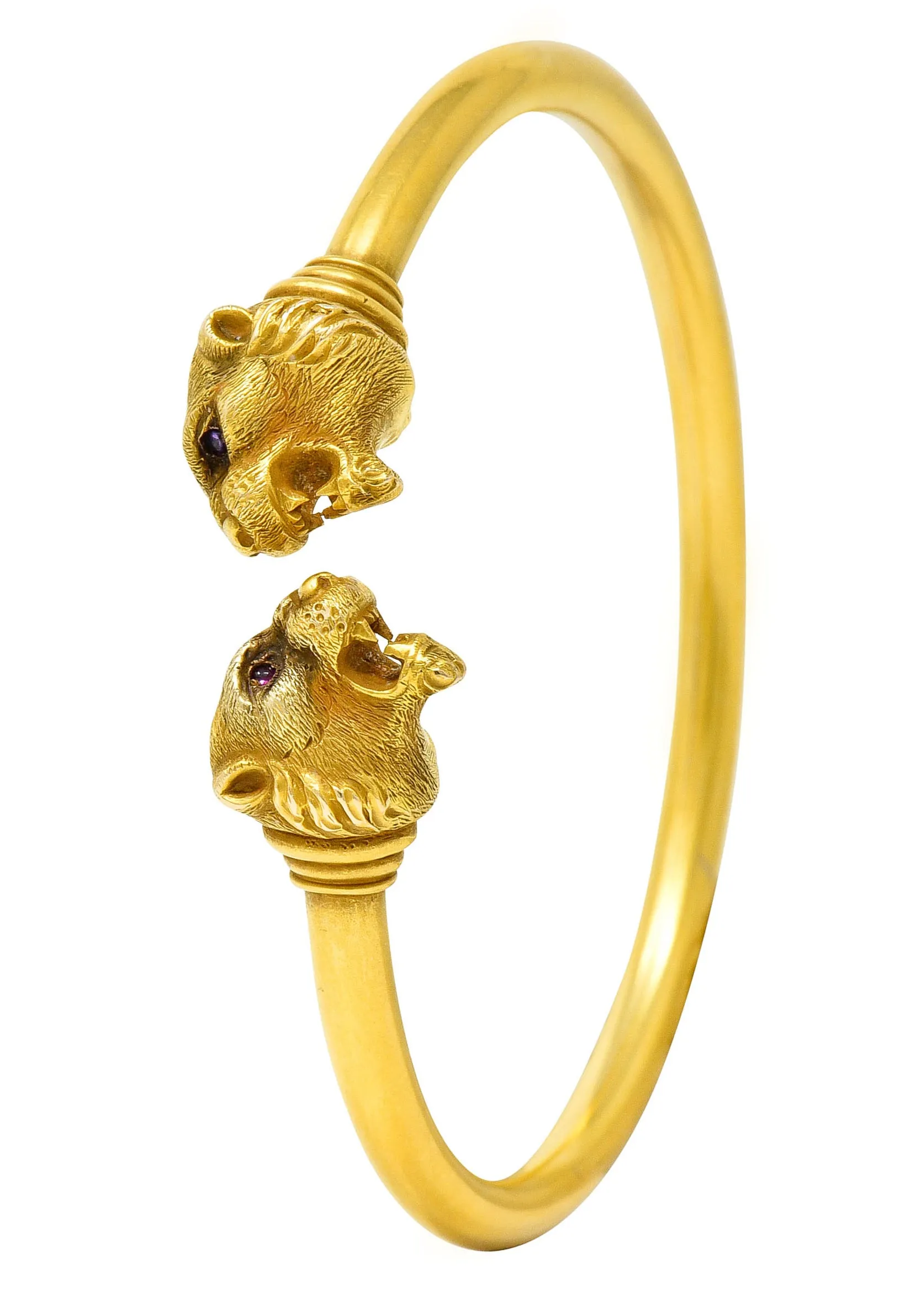 1900 Sloan & Co. Ruby 14 Karat Yellow Gold Lion Cuff Bracelet