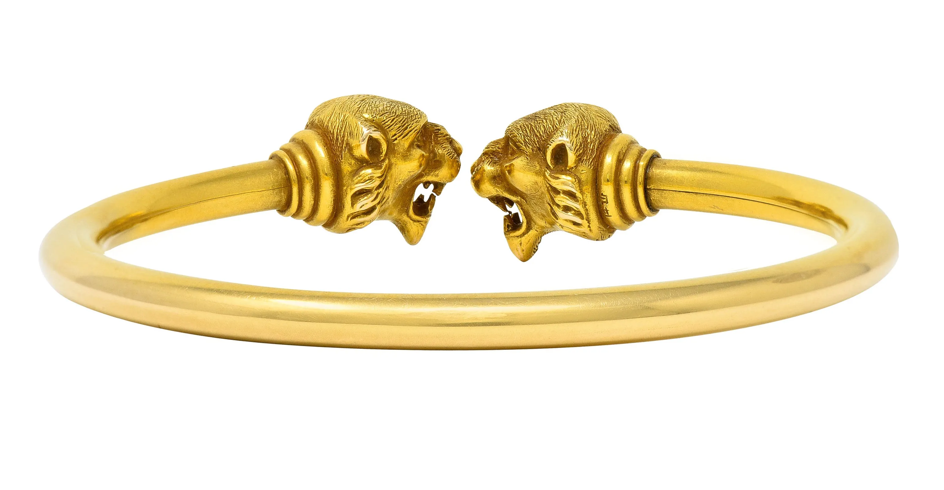 1900 Sloan & Co. Ruby 14 Karat Yellow Gold Lion Cuff Bracelet
