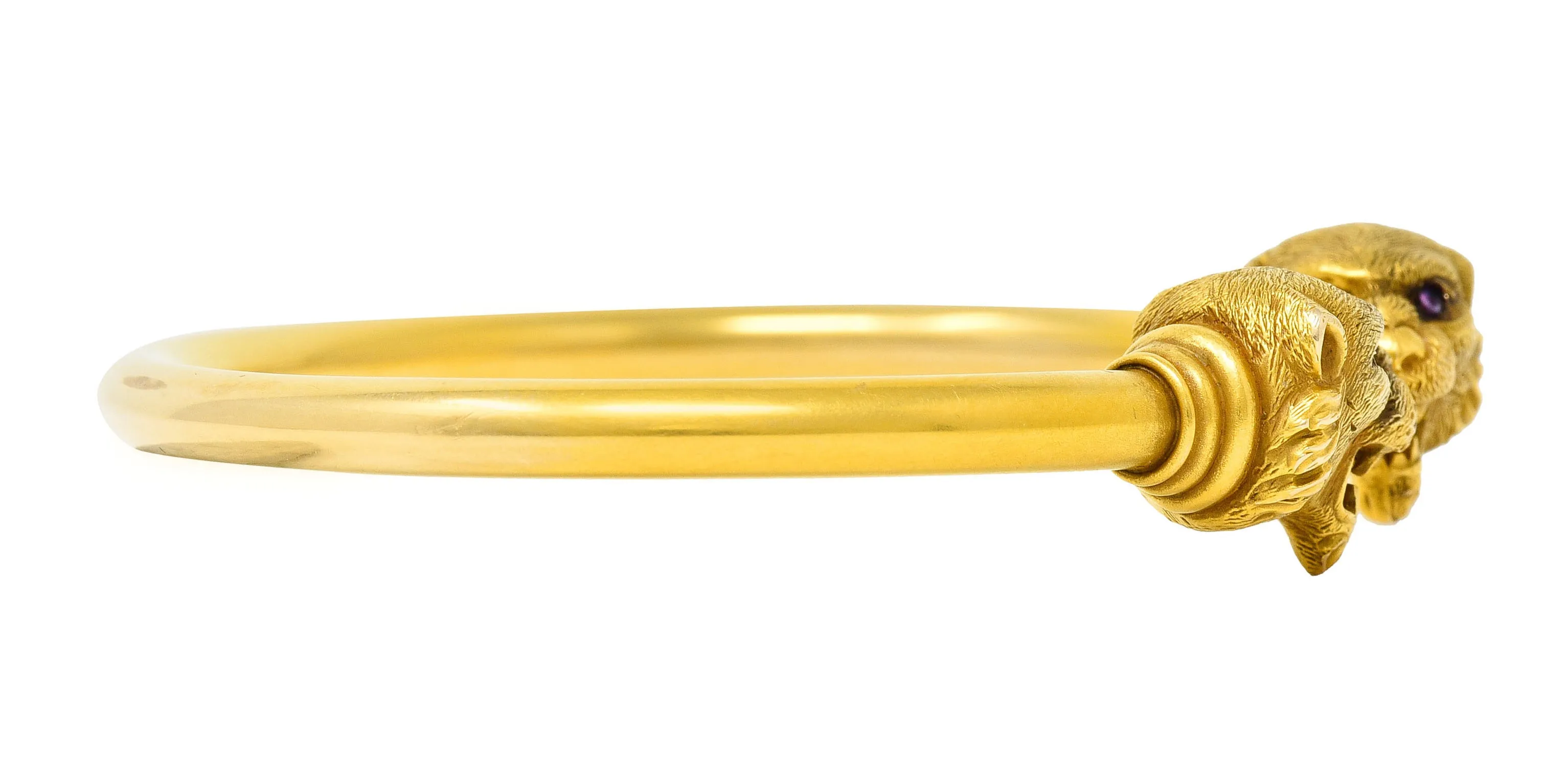 1900 Sloan & Co. Ruby 14 Karat Yellow Gold Lion Cuff Bracelet