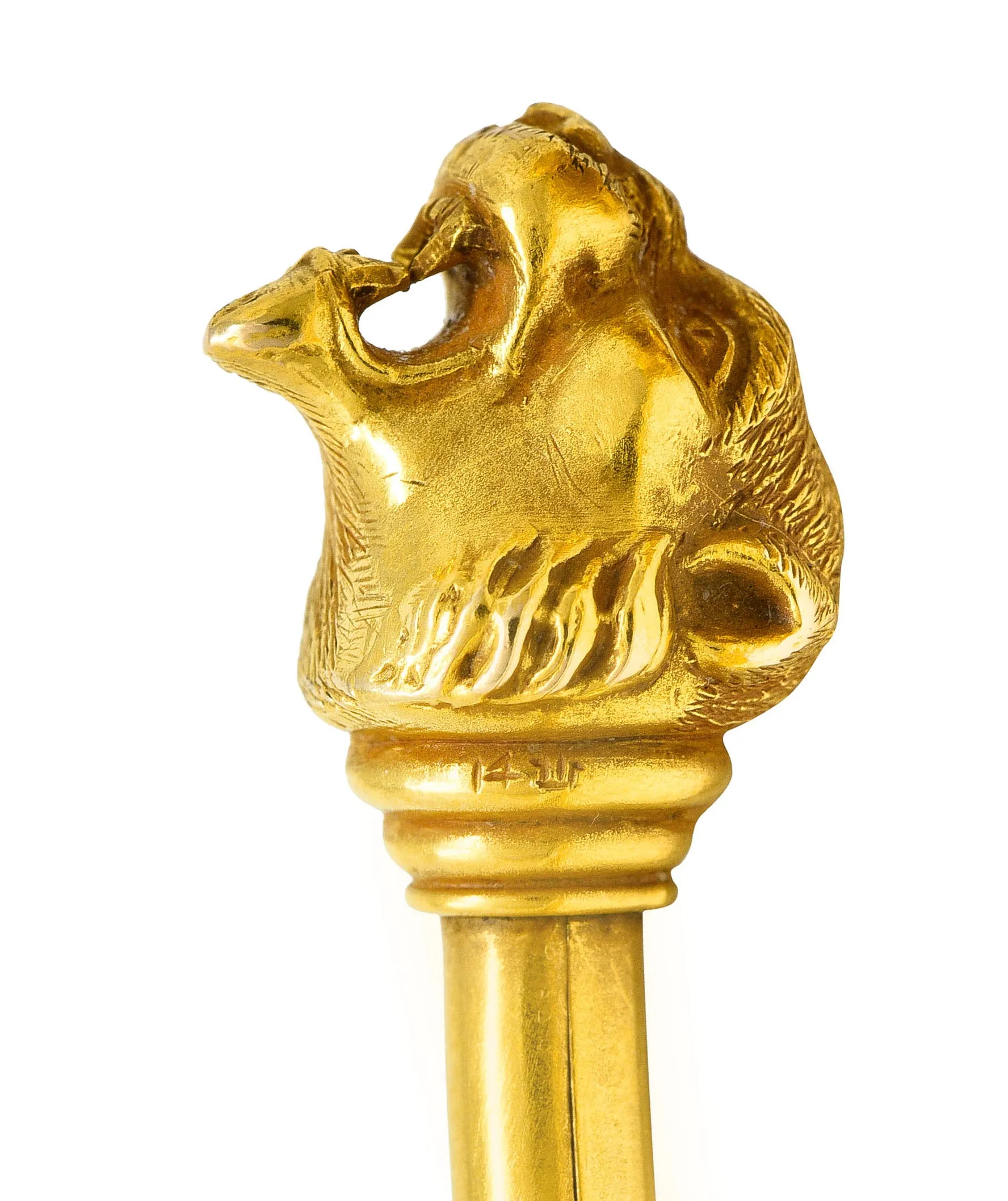 1900 Sloan & Co. Ruby 14 Karat Yellow Gold Lion Cuff Bracelet