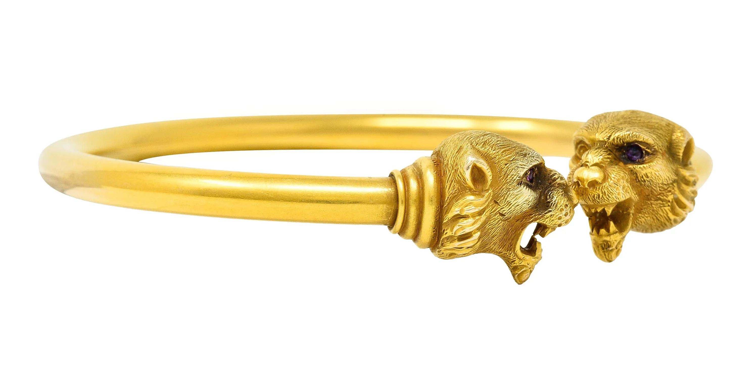 1900 Sloan & Co. Ruby 14 Karat Yellow Gold Lion Cuff Bracelet