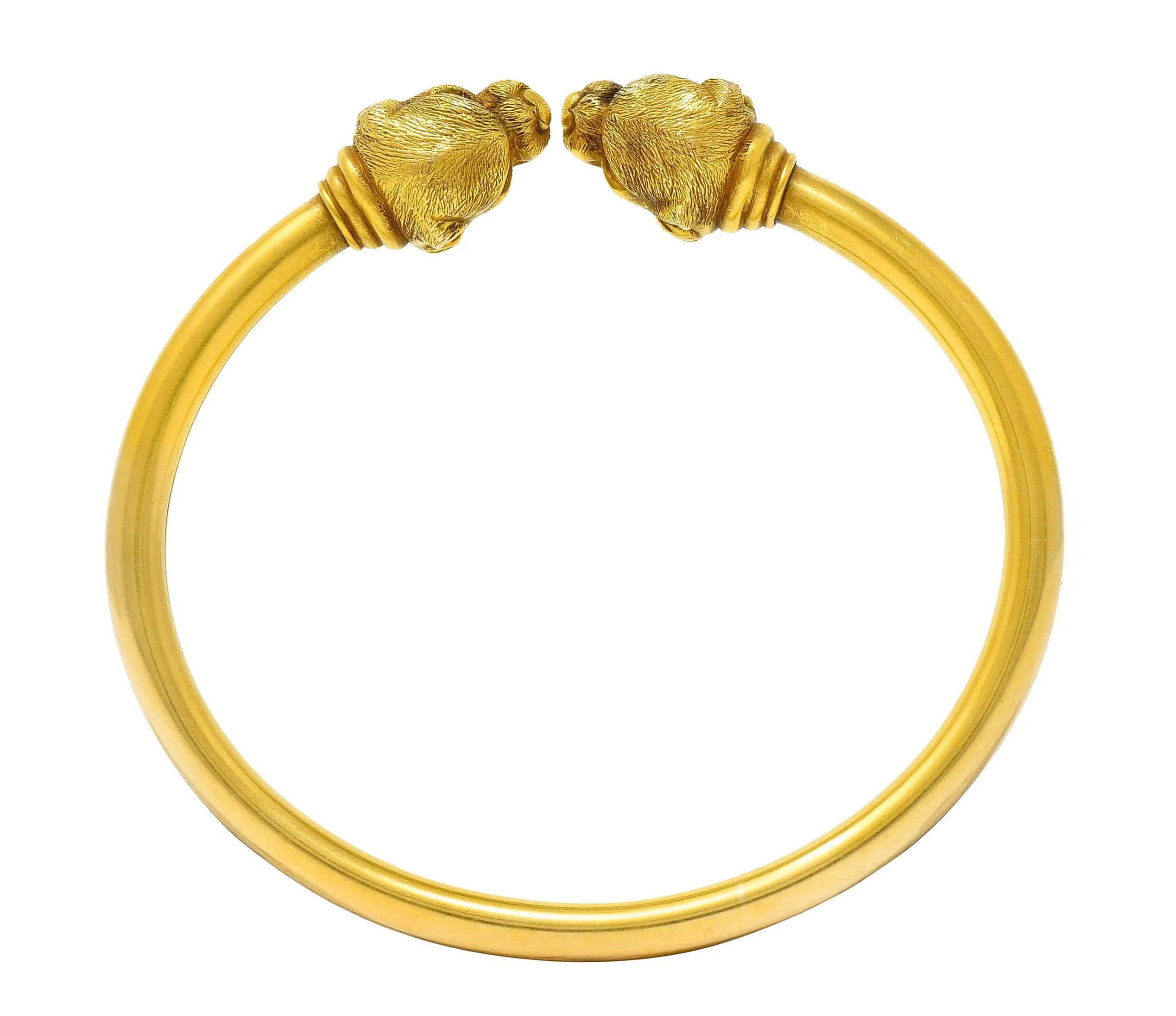 1900 Sloan & Co. Ruby 14 Karat Yellow Gold Lion Cuff Bracelet