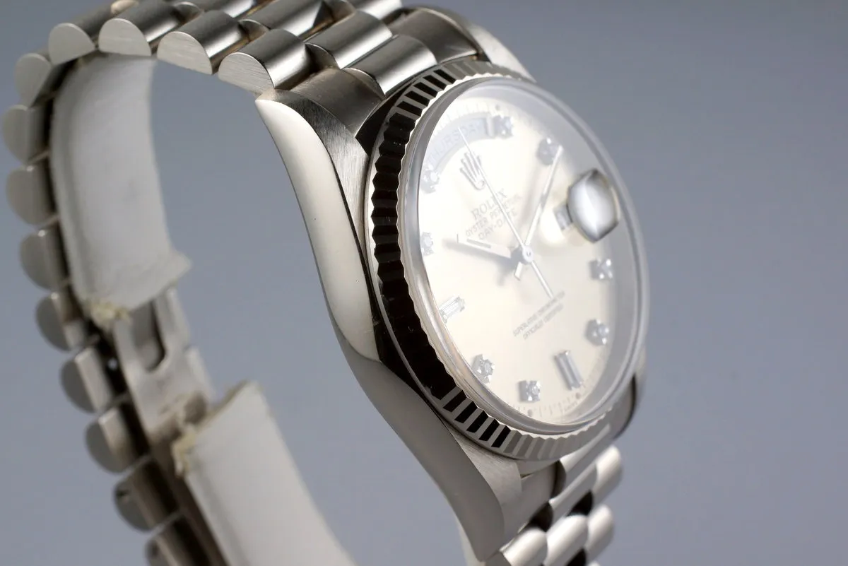 1994 Rolex WG Day-Date 18239 Factory Silver Diamond Dial