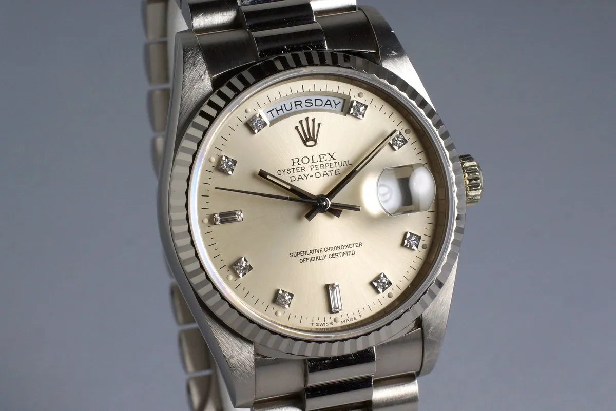 1994 Rolex WG Day-Date 18239 Factory Silver Diamond Dial