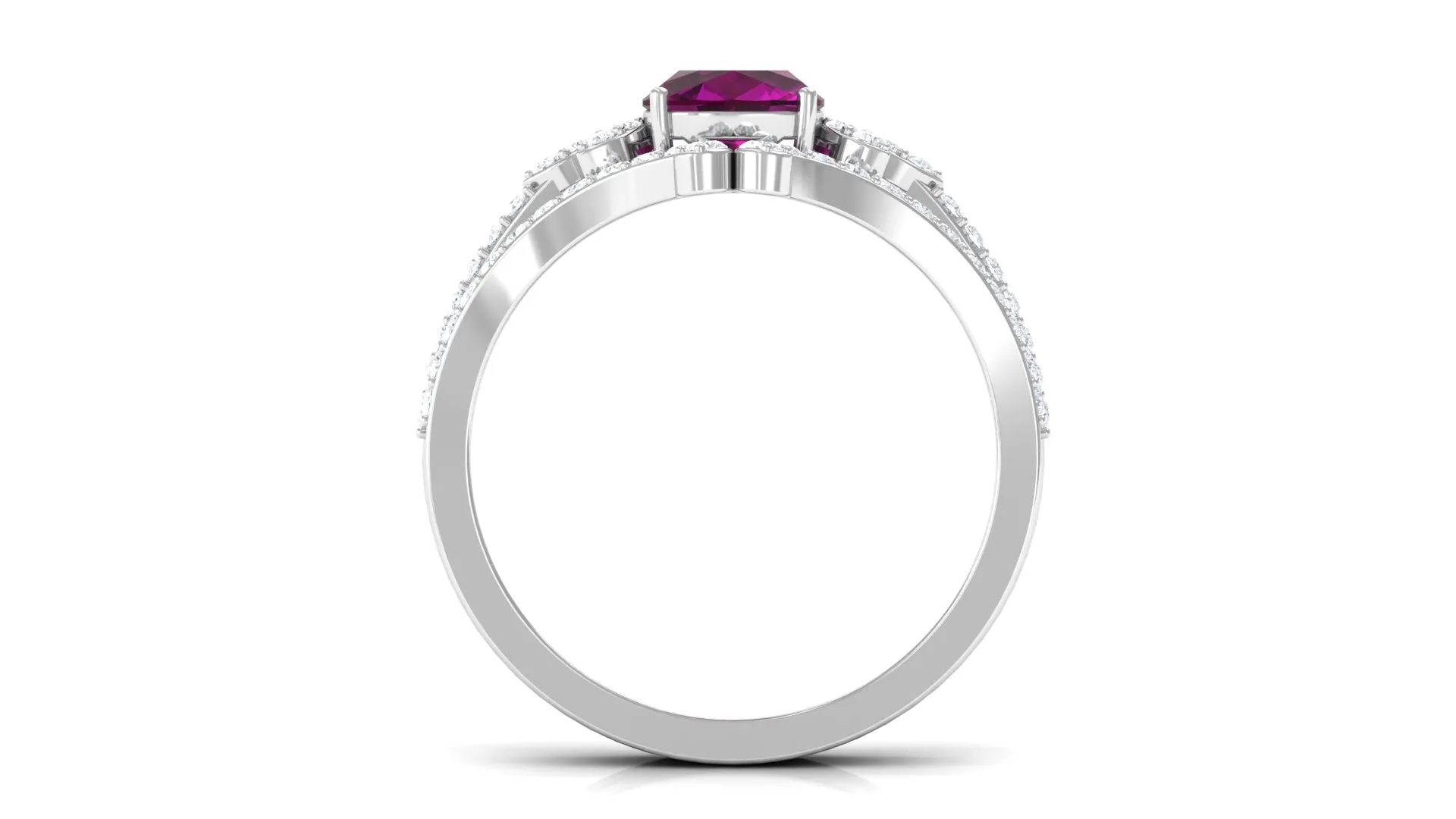2.50 CT Cushion Cut Rhodolite and Diamond Bridal Ring Set
