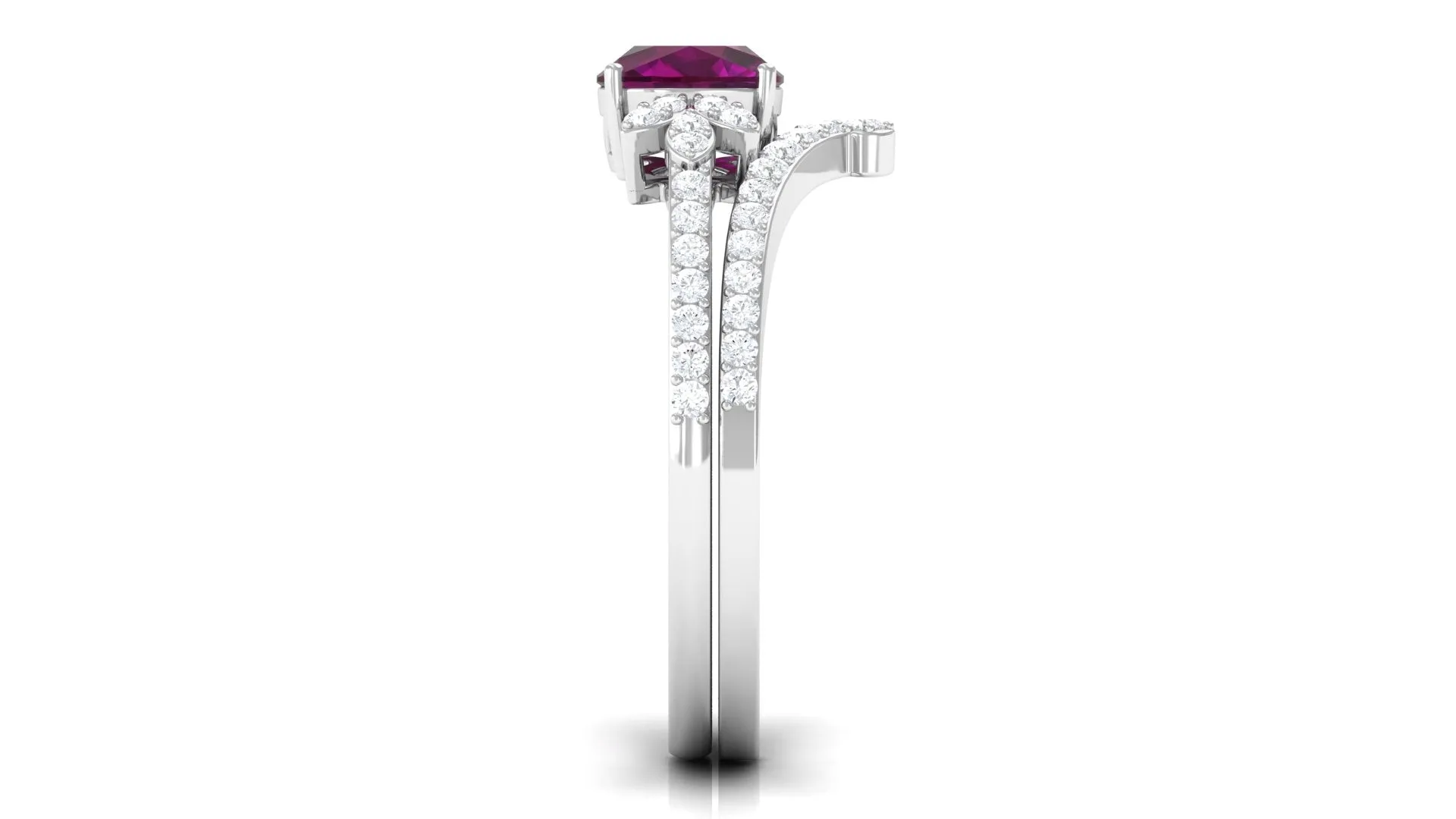2.50 CT Cushion Cut Rhodolite and Diamond Bridal Ring Set