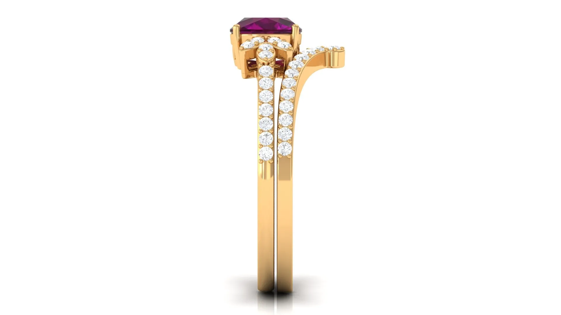 2.50 CT Cushion Cut Rhodolite and Diamond Bridal Ring Set