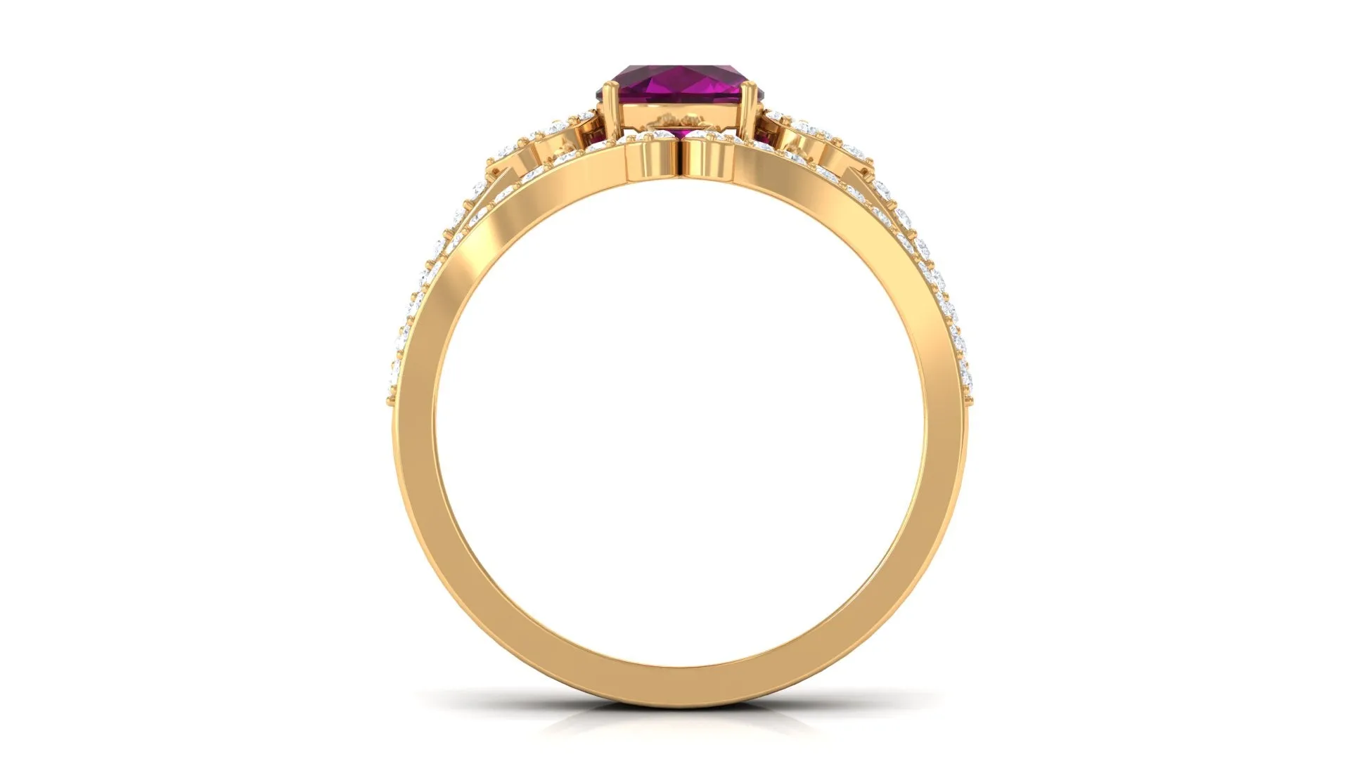 2.50 CT Cushion Cut Rhodolite and Diamond Bridal Ring Set