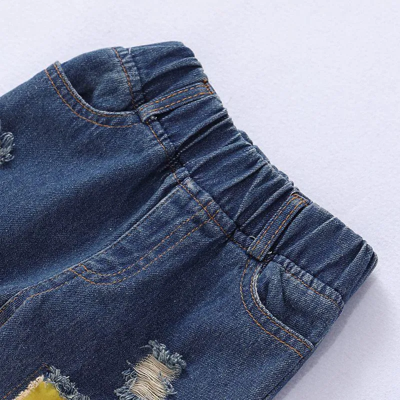 3-piece Solid Dress & Floral Pattern Jeans & Headband for Toddler Girl