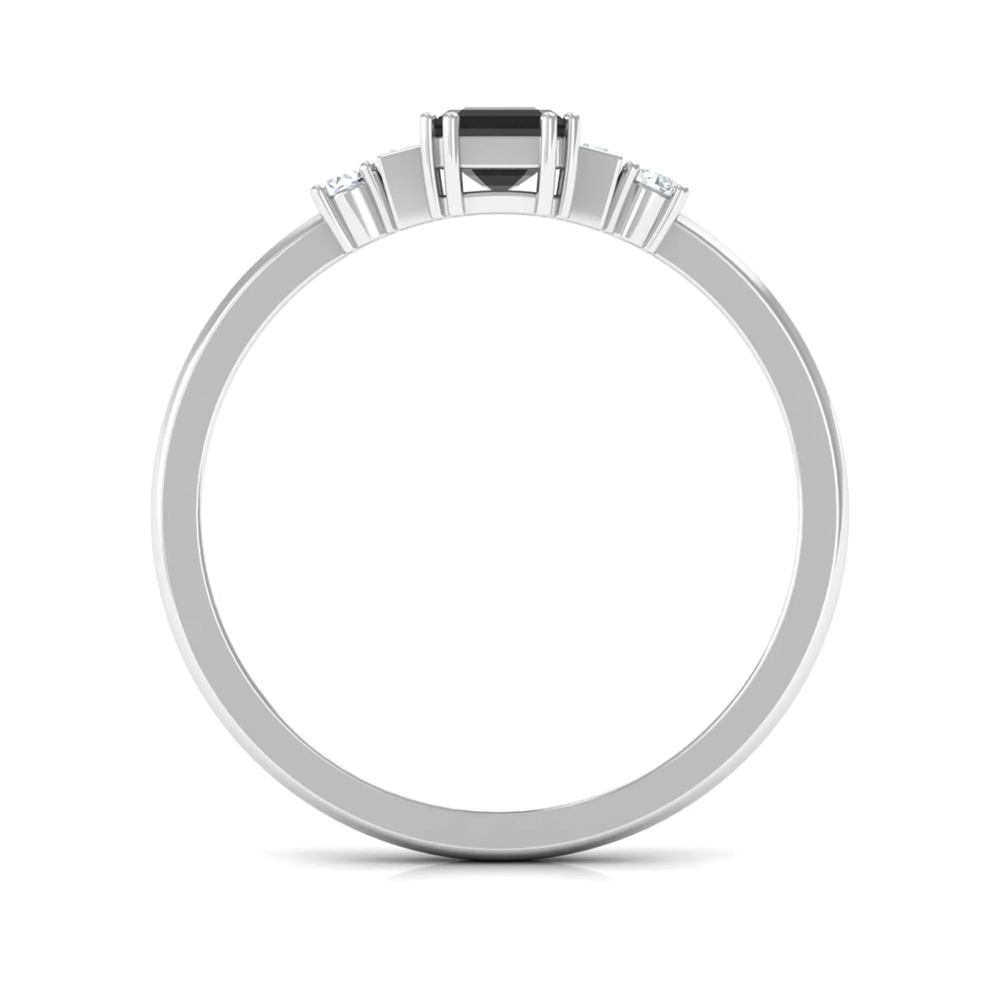 3/4 CT Octagon Cut Black Spinel Solitaire Ring with Diamond