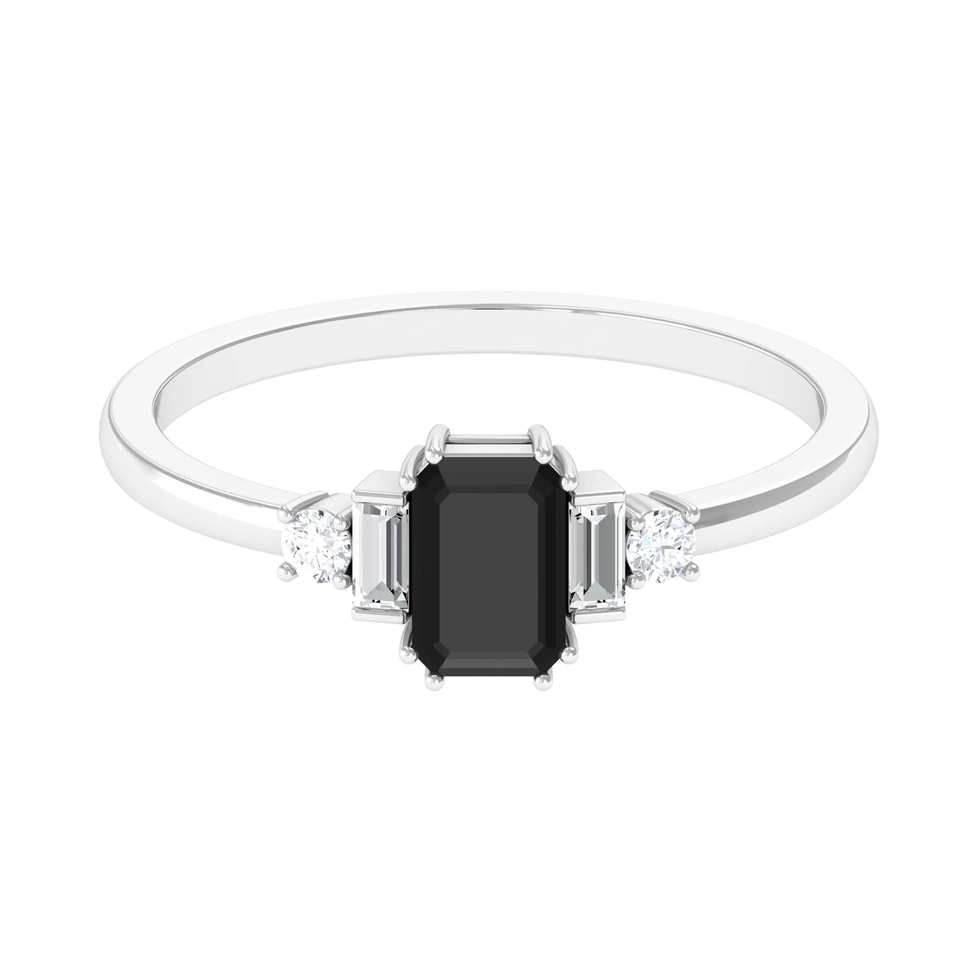 3/4 CT Octagon Cut Black Spinel Solitaire Ring with Diamond